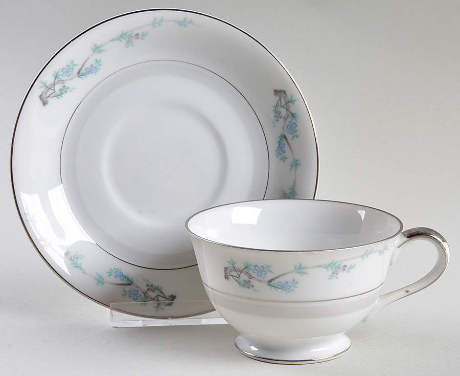 Blue Plum Footed Cup & Saucer Set by Fine China of Japan-1