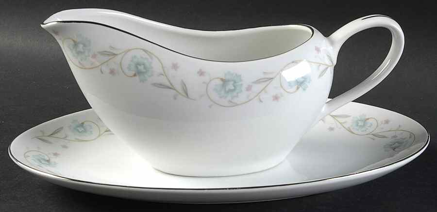 English Garden (Platinum) Gravy Boat & Underplate/Relish by Fine China of Japan-1