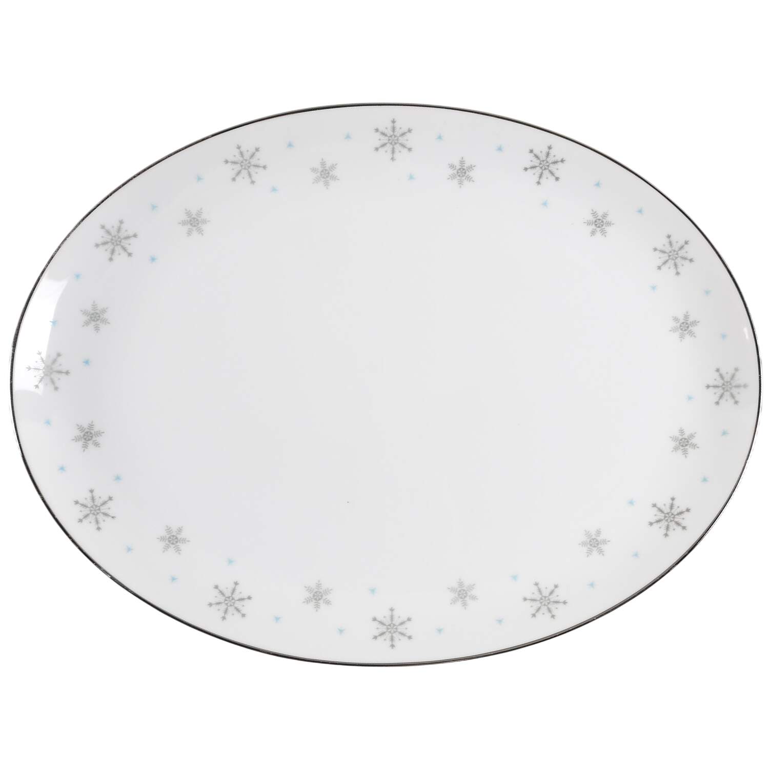 Fantasy (Gray Snowflakes) 14" Oval Serving Platter by Fine China of Japan-1