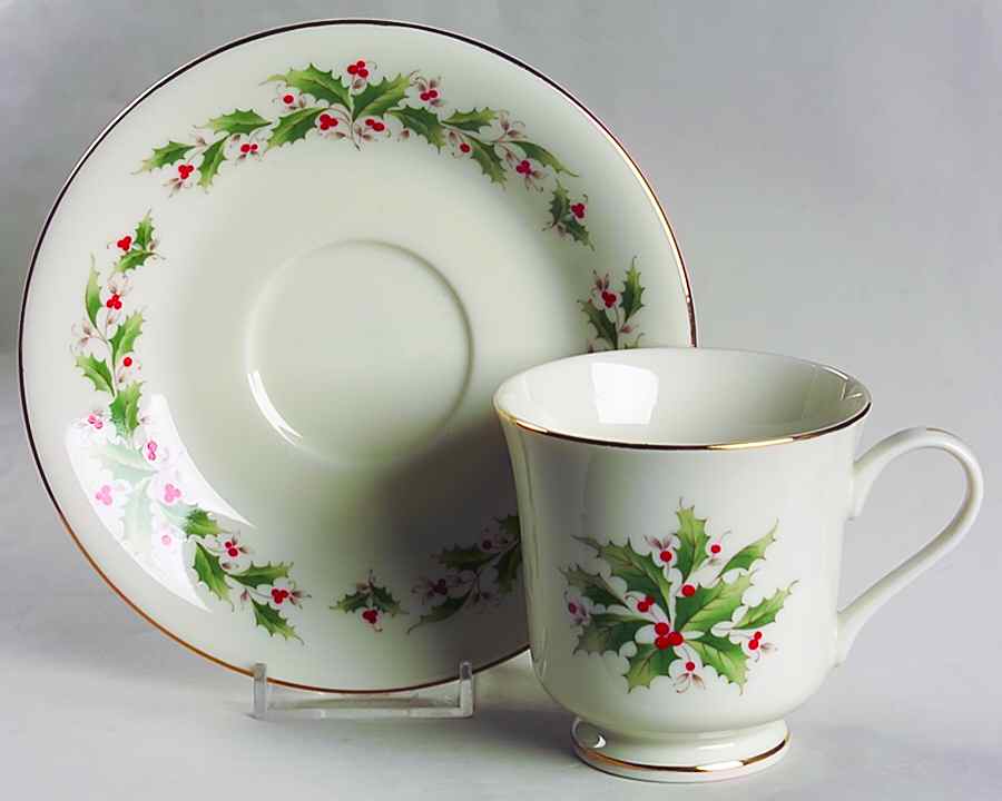 Holly Holiday Footed Cup & Saucer Set by Fine China of Japan-1