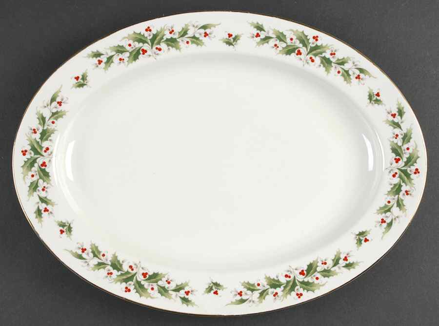 Holly Holiday 14" Oval Serving Platter by Fine China of Japan-1