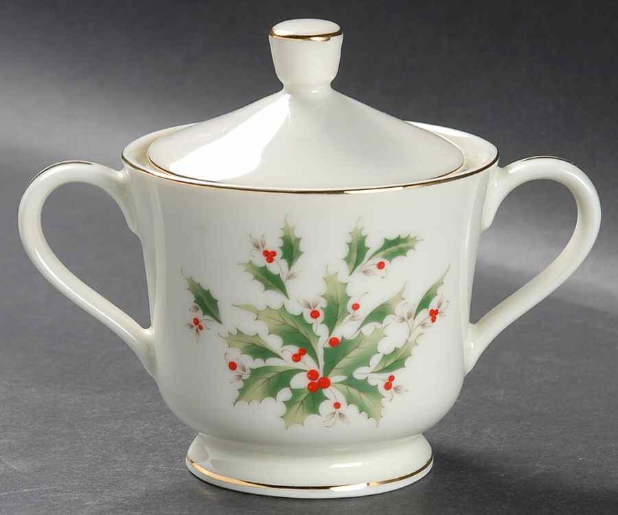 Holly Holiday Sugar Bowl & Lid by Fine China of Japan-1