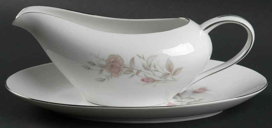 Laura (Platinum Trim) Gravy Boat & Underplate/Relish by Fine China of Japan-1