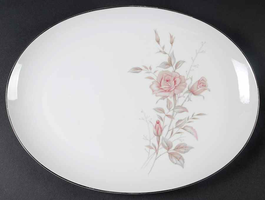 Laura (Platinum Trim) 14" Oval Serving Platter by Fine China of Japan-1