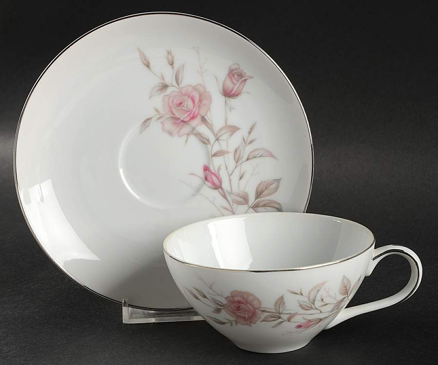Laura (Platinum Trim) Flat Cup & Saucer Set by Fine China of Japan-1