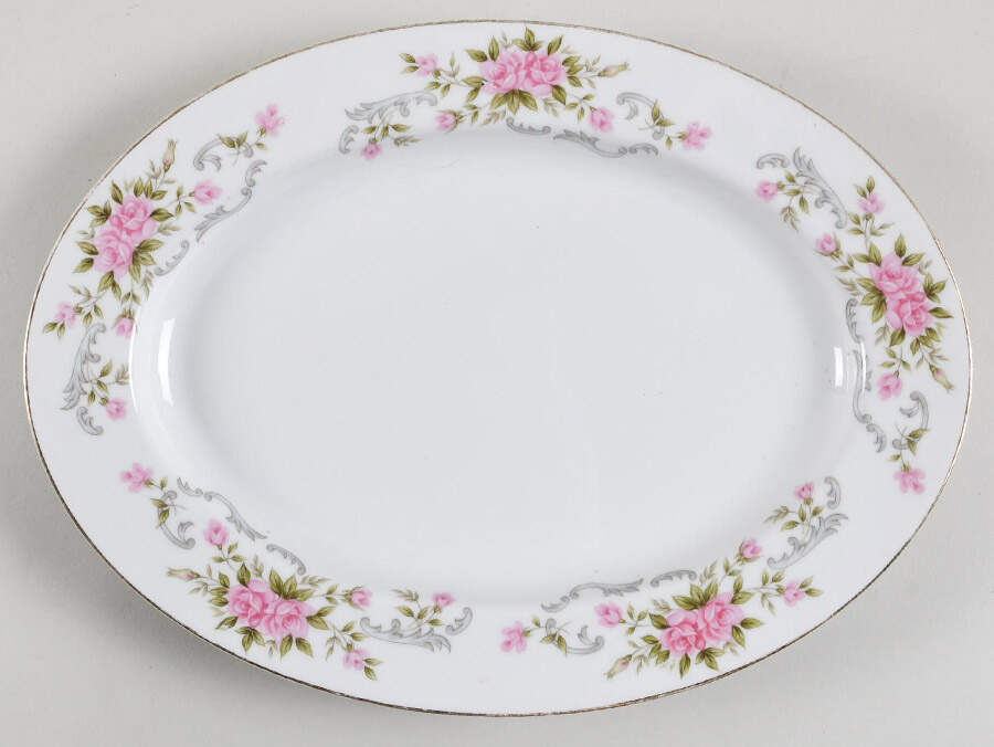 Pink Rose 12" Oval Serving Platter by Fine China of Japan-1