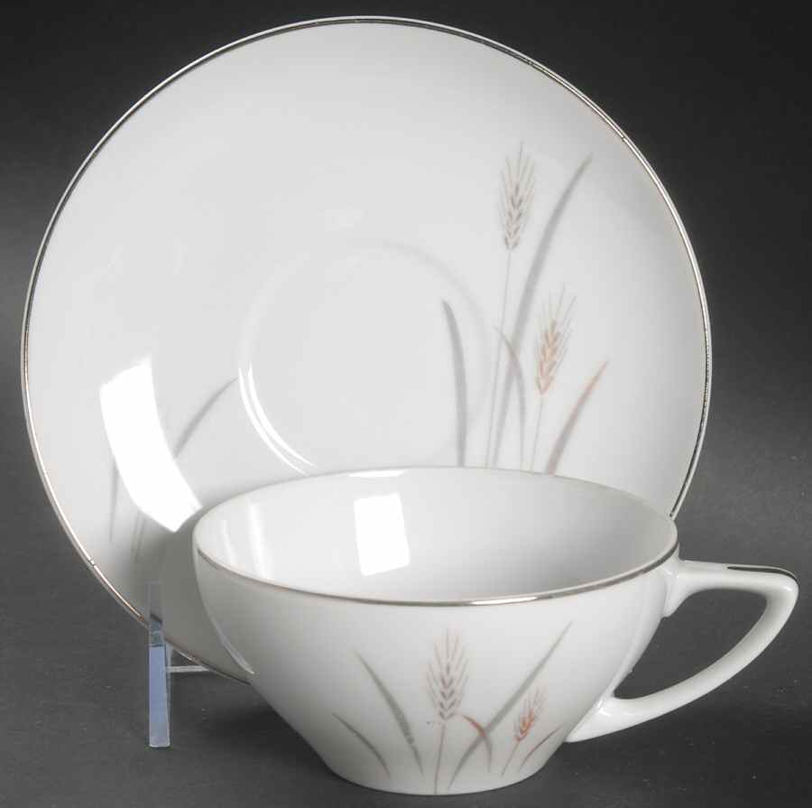 Platinum Wheat Flat Cup & Saucer Set by Fine China of Japan-1