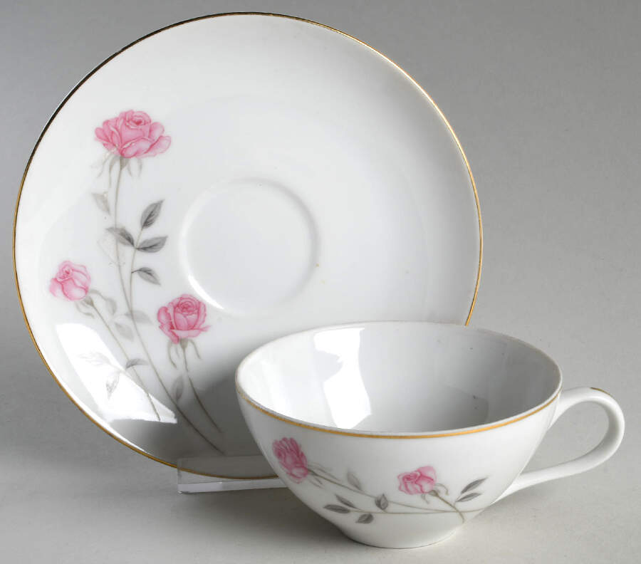 Rose Crest Flat Cup & Saucer Set by Fine China of Japan-1
