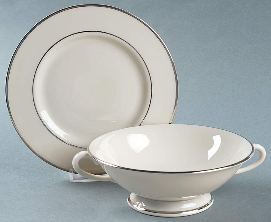 Classic Dignity Platinum Cream Soup Bowl & Bread Plate/Saucer  Set by Fine Arts-1