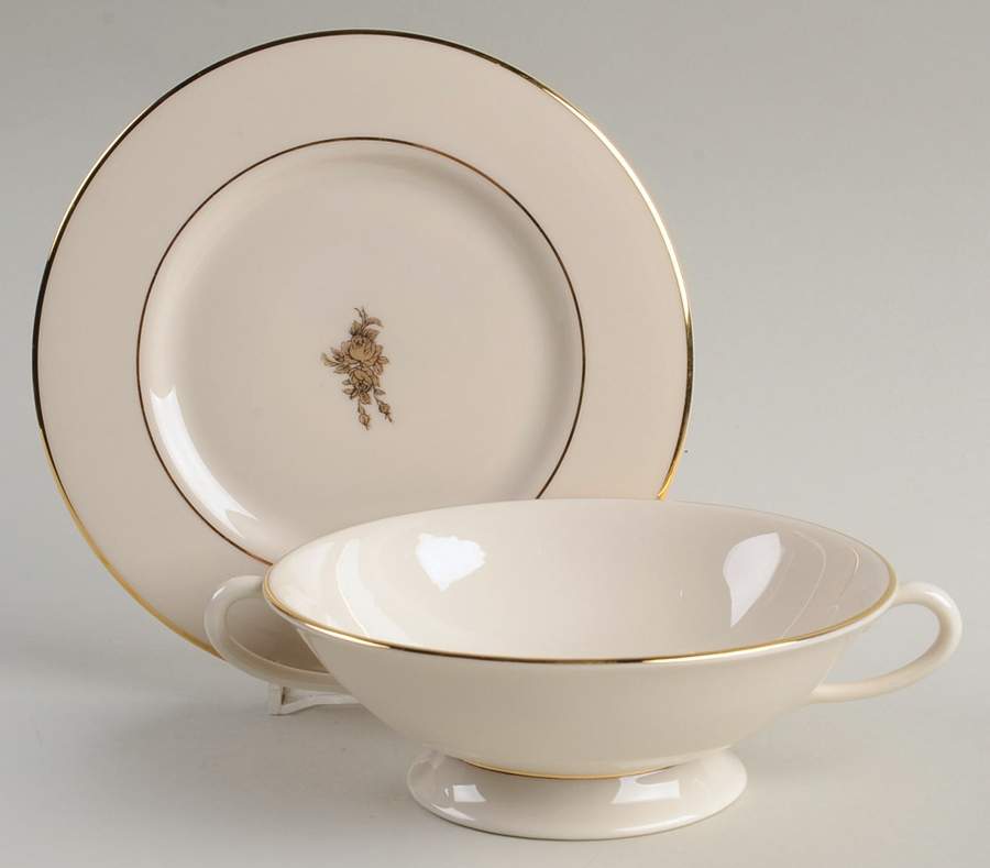 Heirloom Cream Soup Bowl & Bread Plate/Saucer  Set by Fine Arts-1