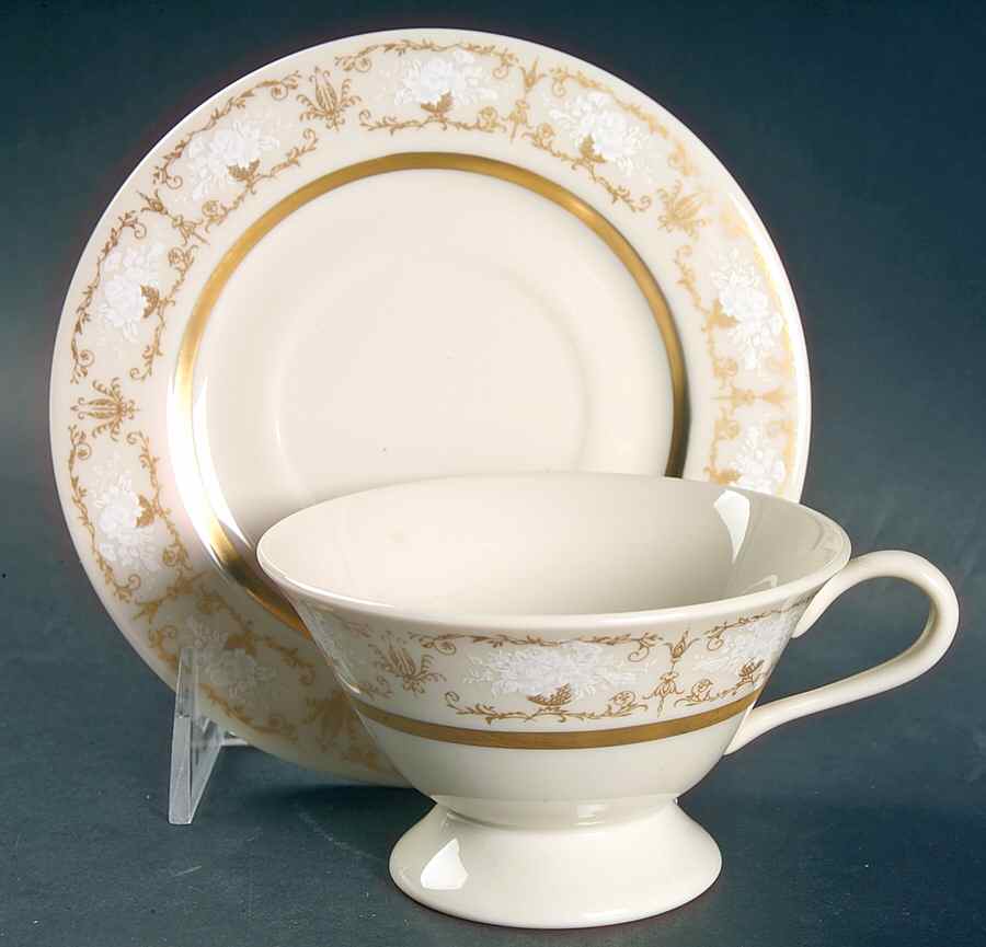 Kenwood Castle Gold and White Footed Cup & Saucer Set by Fine Arts-1