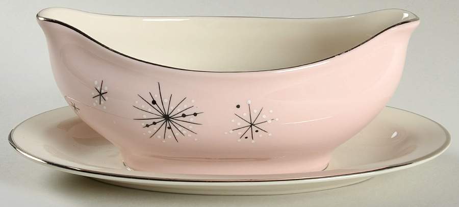 Romance of The Stars Pink Gravy Boat with Attached Underplate by Fine Arts-1