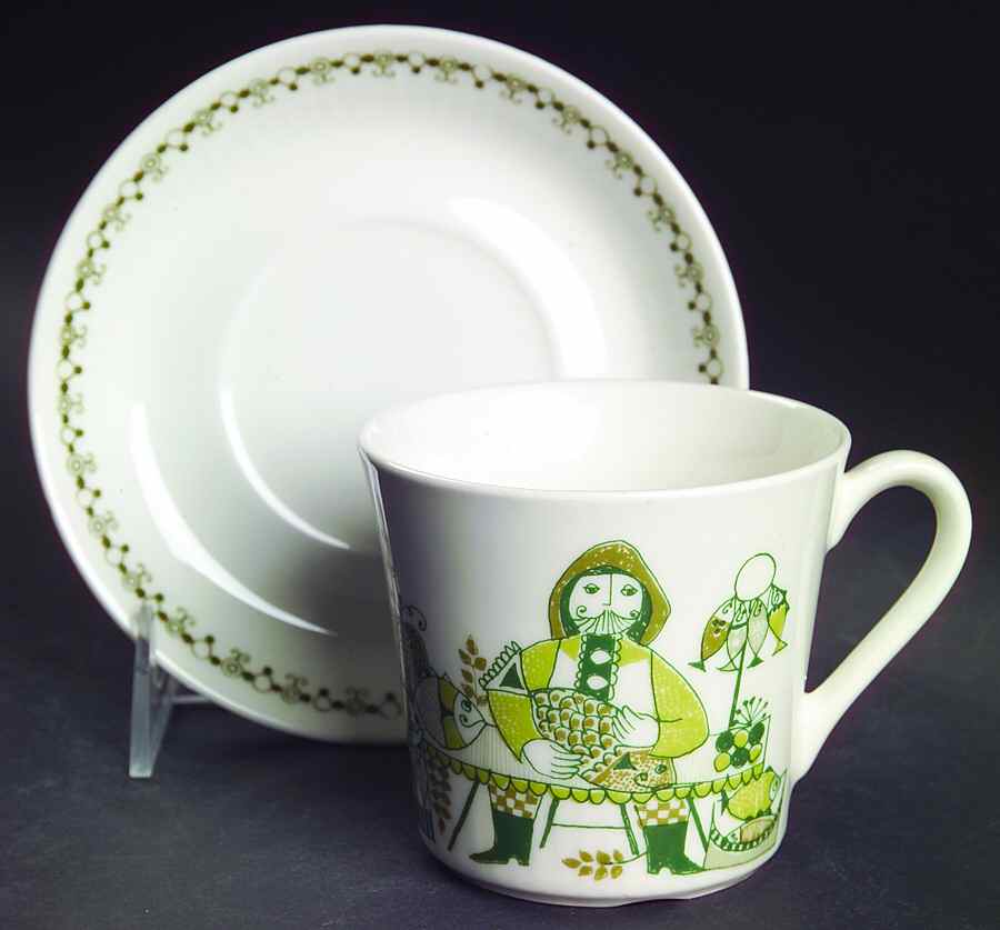 Market Flat Cup & Saucer Set by Figgjo (Norway)-1