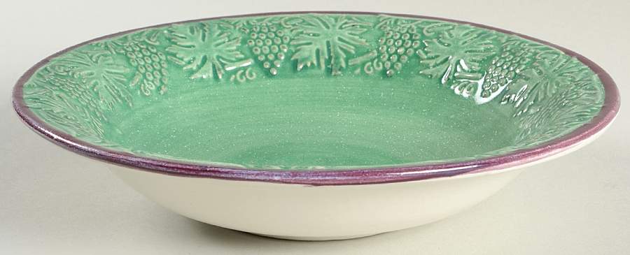 Grape Garland Embossed Leaf Green Large Rim Soup Bowl by Fioriware-1