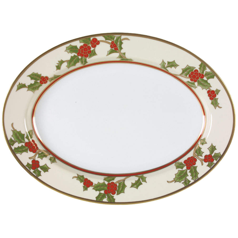 Christmas Holly 14" Oval Serving Platter by Fitz and Floyd-1