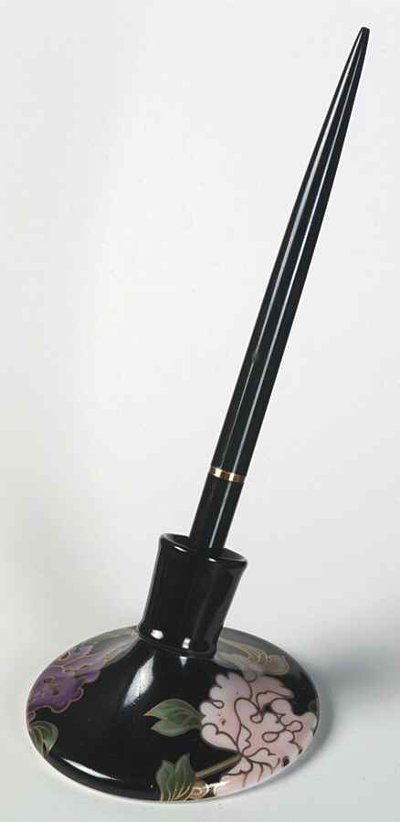 Cloisonne Peony Black Pen Holder by Fitz and Floyd-1