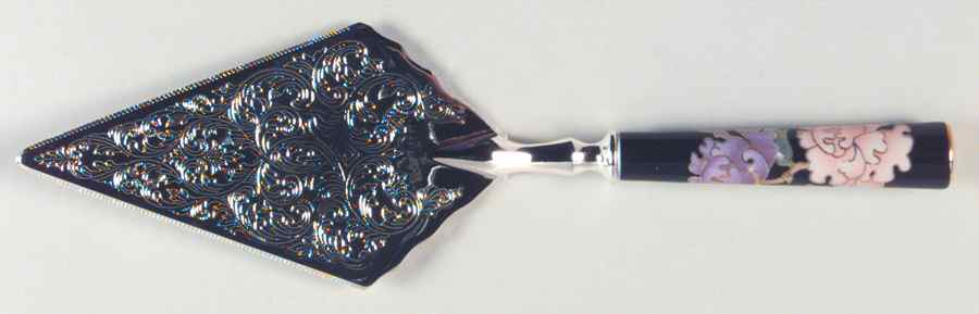 Cloisonne Peony Black Pie Server with Stainless Blade by Fitz and Floyd-1