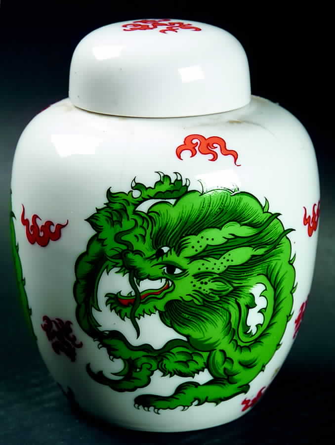 Dragon Crest Green Small Ginger Jar & Lid by Fitz and Floyd-1