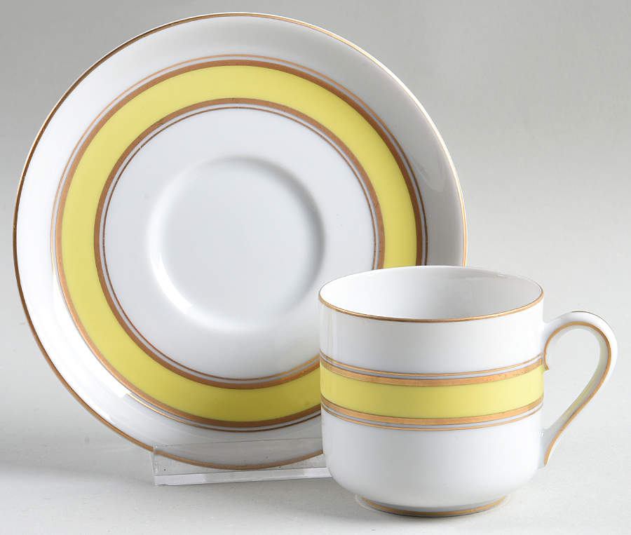 Gold Color Band Flat Demitasse Cup & Saucer Set by Fitz and Floyd-1