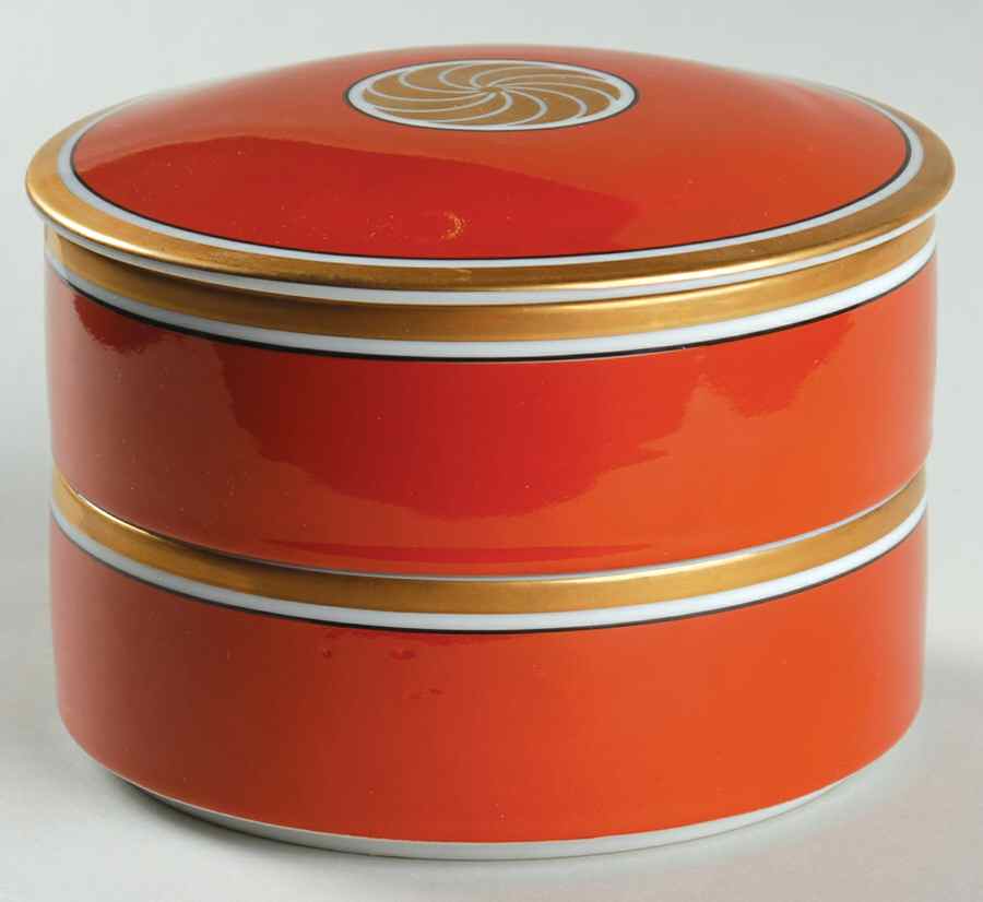 Medaillon d'Or Orange (Terra Cotta) 2 Stack Bon Bon & Lid by Fitz and Floyd-1
