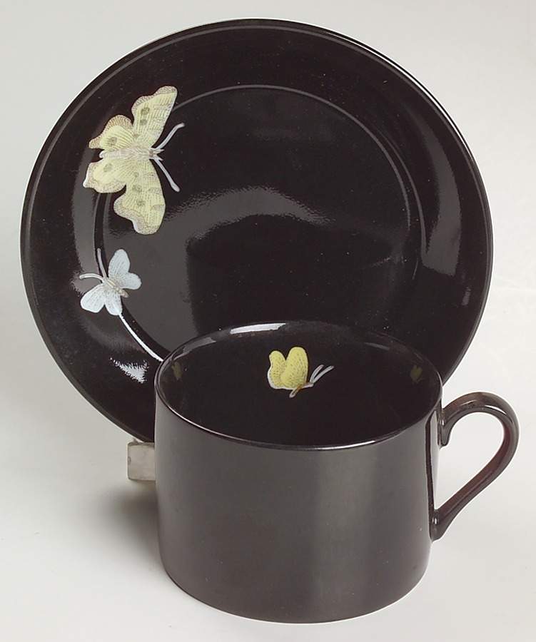 Midnight Poppy Flat Cup & Saucer Set by Fitz and Floyd-1