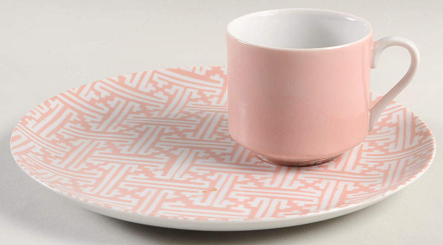 Oriental Geometric Peach Snack Plate & Cup Set by Fitz and Floyd-1