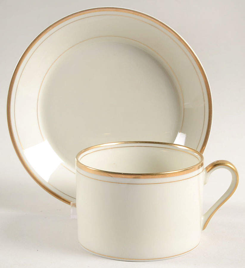 Palais Buff Flat Cup & Saucer Set by Fitz and Floyd-1