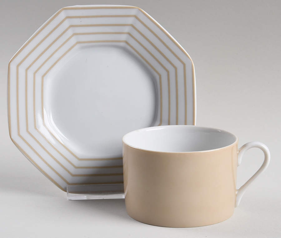 Pin Stripe Buff Flat Cup & Saucer Set by Fitz and Floyd-1