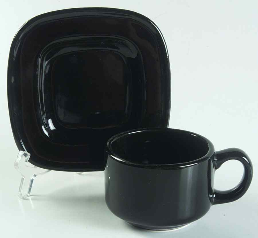Quadrille Black (Earthenware) Flat Cup & Saucer Set by Fitz and Floyd-1