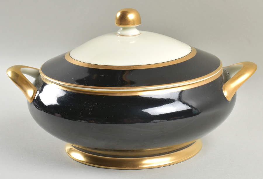 Renaissance Black On Buff Round Covered Vegetable by Fitz and Floyd-1