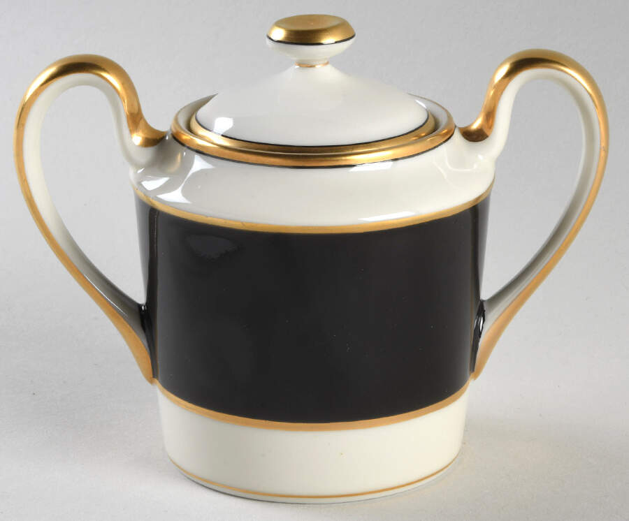 Renaissance Black On Buff Sugar Bowl & Lid by Fitz and Floyd-1