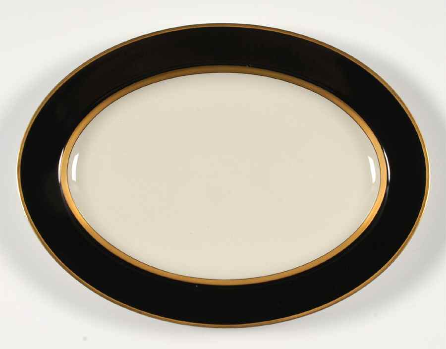 Renaissance Black On Buff 14" Oval Serving Platter by Fitz and Floyd-1