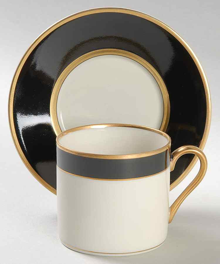 Renaissance Black On Buff Flat Demitasse Cup & Saucer Set by Fitz and Floyd-1