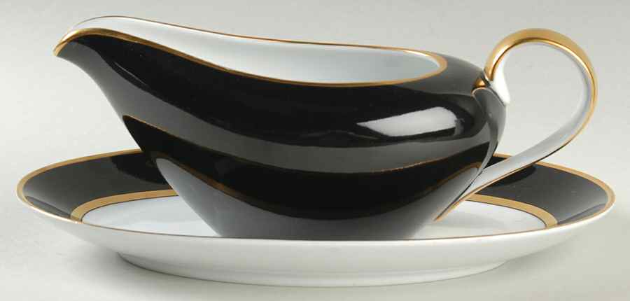Renaissance Black On White Gravy Boat & Underplate/Relish by Fitz and Floyd-1