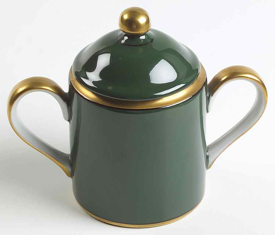 Renaissance Dark Green Sugar Bowl & Lid by Fitz and Floyd-1