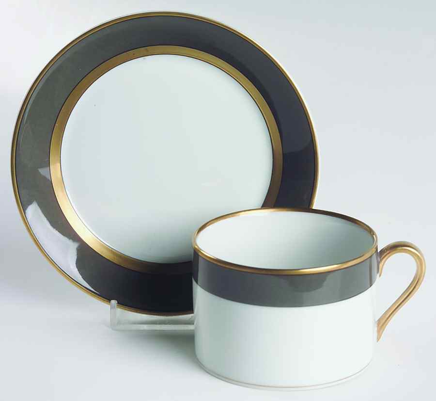 Renaissance Gray Flat Cup & Saucer Set by Fitz and Floyd-1