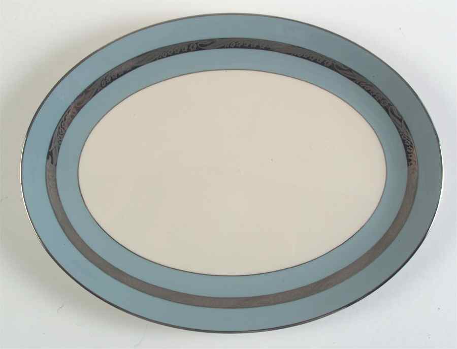 Bridal Wreath Strata Blue (Rim) 14" Oval Serving Platter by Flintridge-1