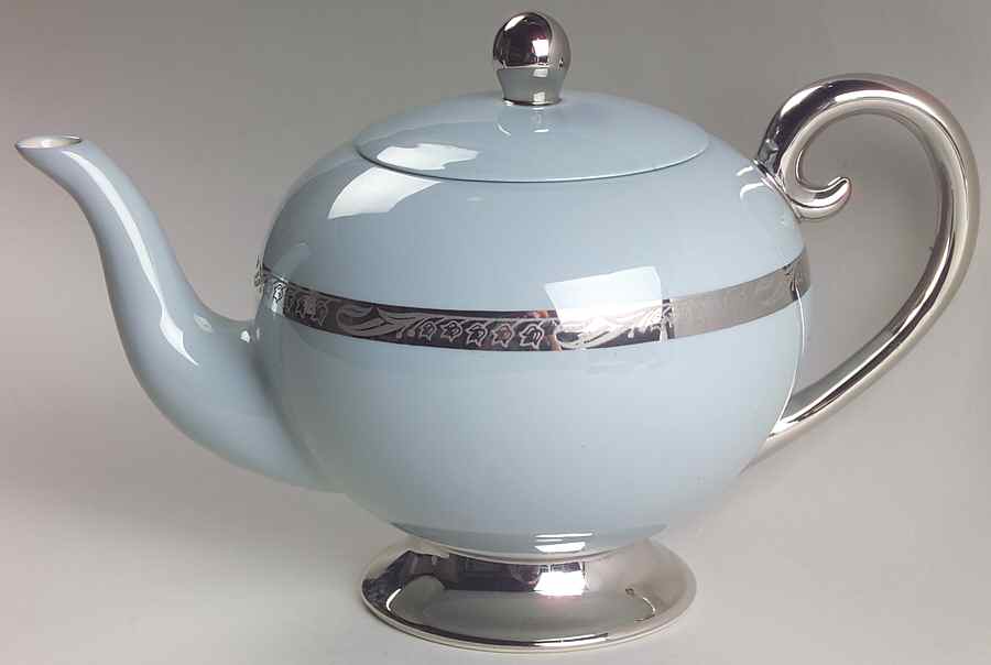 Bridal Wreath Strata Blue (Rim) Teapot & Lid by Flintridge-1