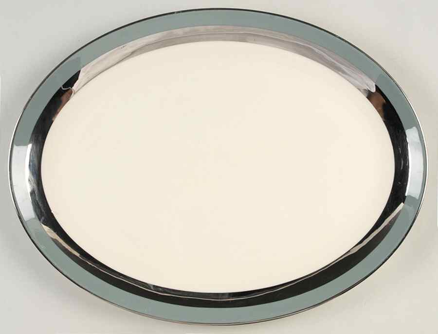 Contessa Peacock Blue (Platinum Trim, Coupe) 14" Oval Serving Platter by Flintridge-1