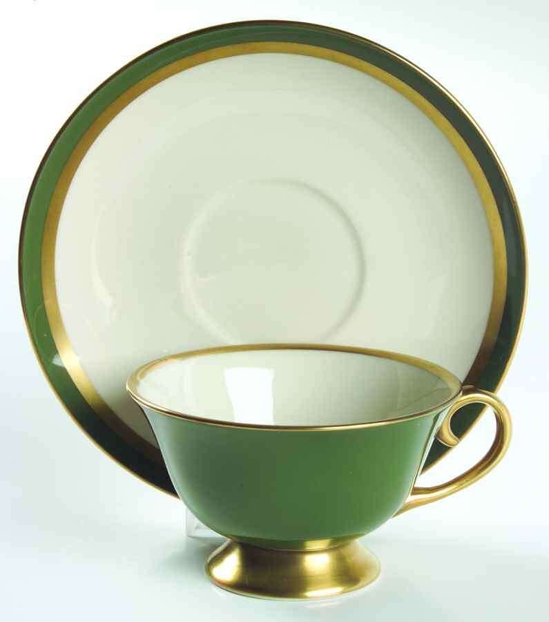 Contessa Spanish Green (Gold Trim, Coupe) Footed Cup & Saucer Set by Flintridge-1