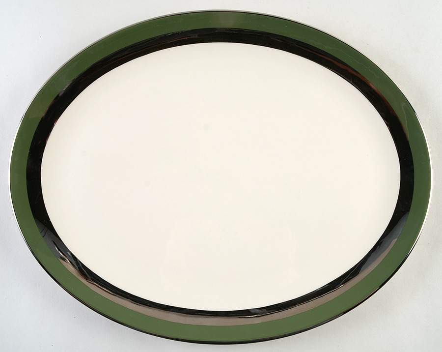 Contessa Spanish Green (Platinum Trim, Coupe) 15" Oval Serving Platter by Flintridge-1