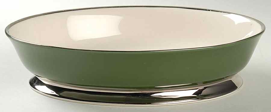 Contessa Spanish Green (Platinum Trim, Rim) 9" Oval Vegetable Bowl by Flintridge-1