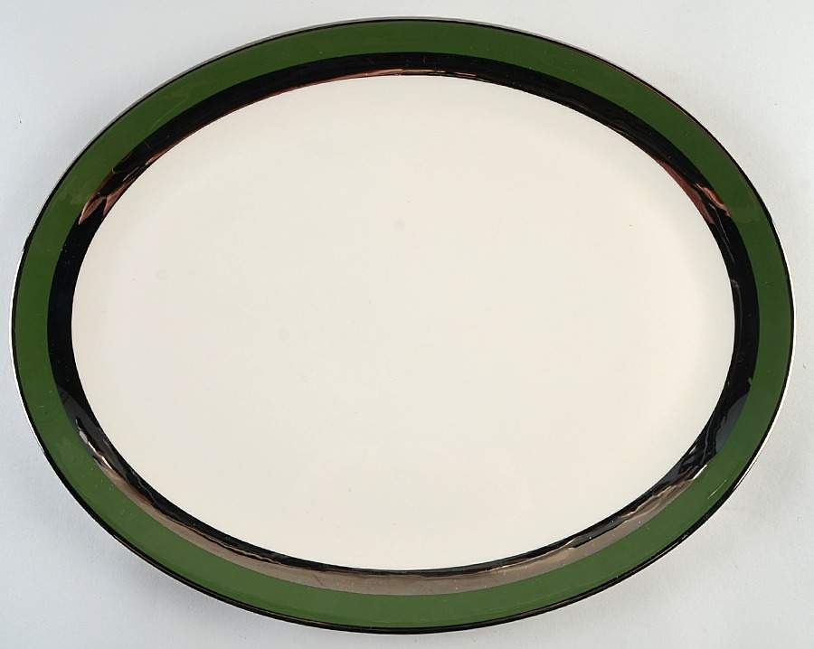 Contessa Spanish Green (Platinum Trim, Rim) 15" Oval Serving Platter by Flintridge-1