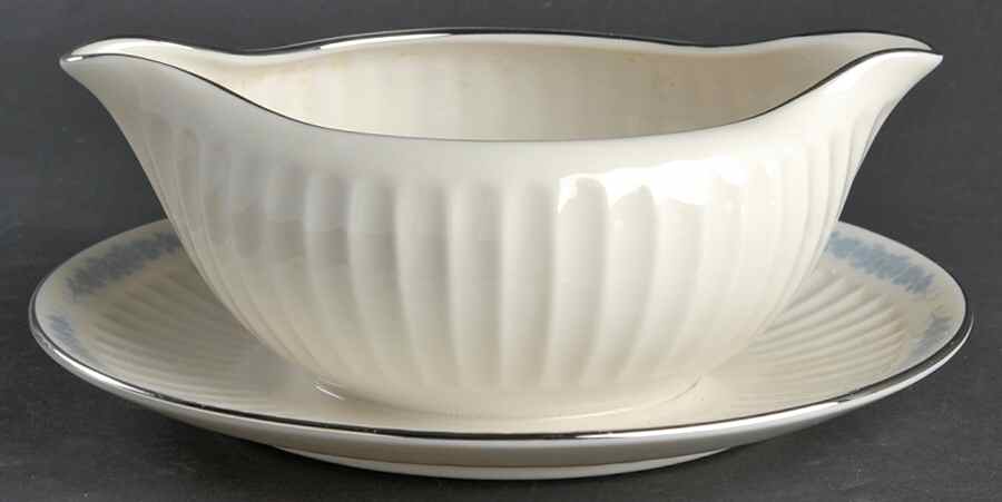Crissy Rose Blue Gravy Boat with Attached Underplate by Flintridge-1