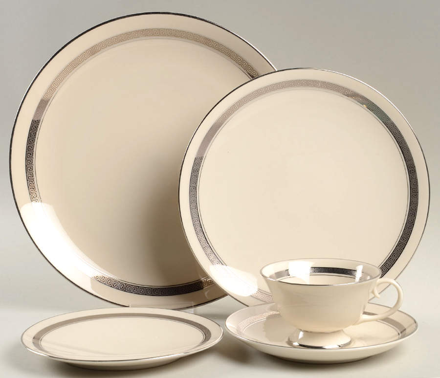 Grecian Key No Color Band (Platinum Trim, Coupe) 5 Piece Place Setting by Flintridge-1