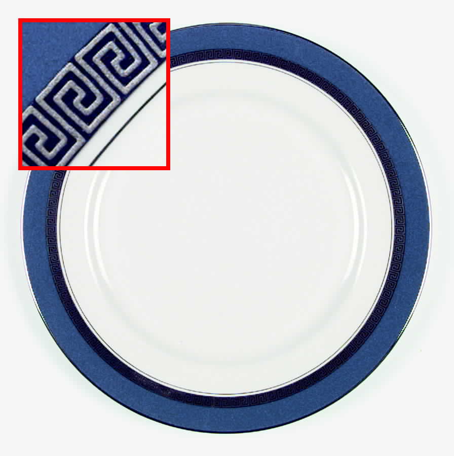 Grecian Key Peacock Blue (Platinum Trim, Rim) Dinner Plate by Flintridge-1