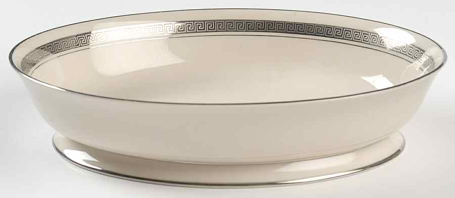 Grecian Key No Color Band (Platinum Trim, Rim) 9" Oval Vegetable Bowl by Flintridge-1