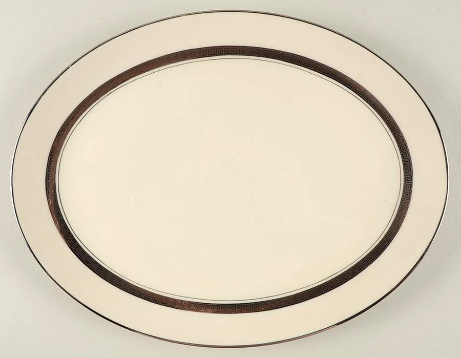 Grecian Key No Color Band (Platinum Trim, Rim) 13" Oval Serving Platter by Flintridge-1