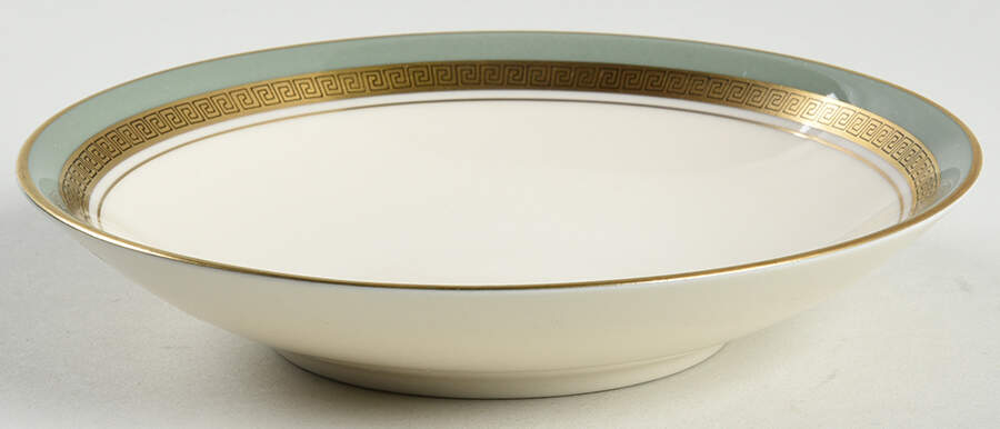 Grecian Key Sage Green (Gold Trim, Rim) Fruit/Dessert (Sauce) Bowl by Flintridge-1