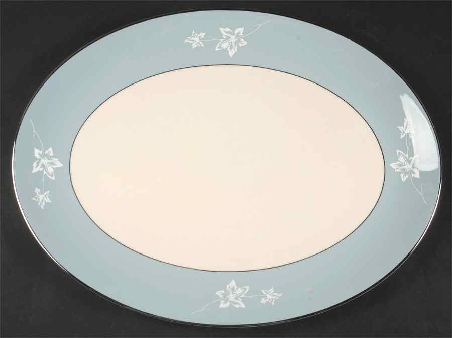 Misty Leaf Strata Blue 14" Oval Serving Platter by Flintridge-1